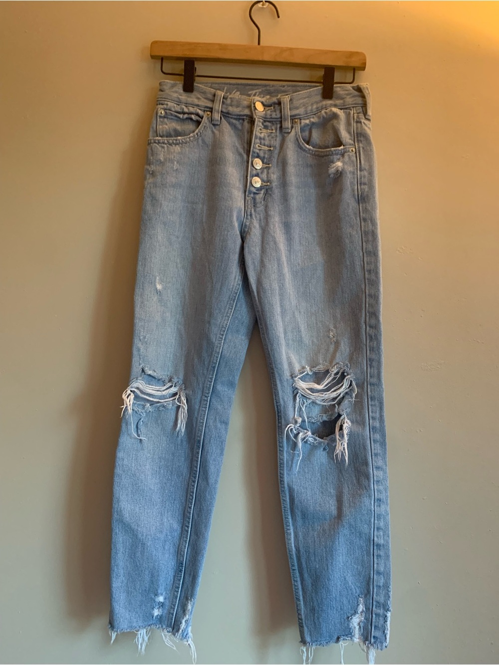 We The Free Light Blue Distressed Boyfriend Jeans High Rise Women Size 24